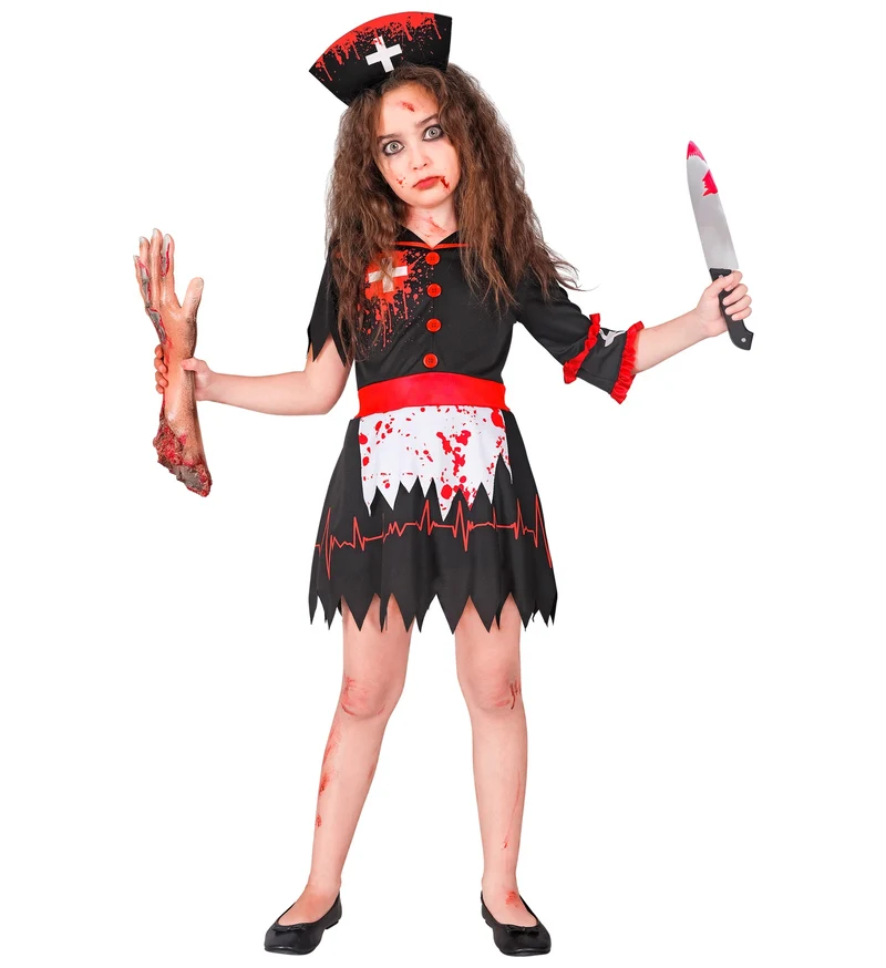 Zombie verpleegster zwart kostuum Evi kinderen