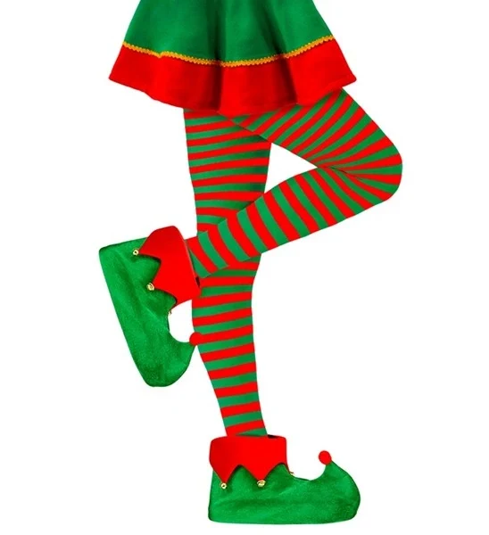 Panty gestreept groen / rood one size Elf