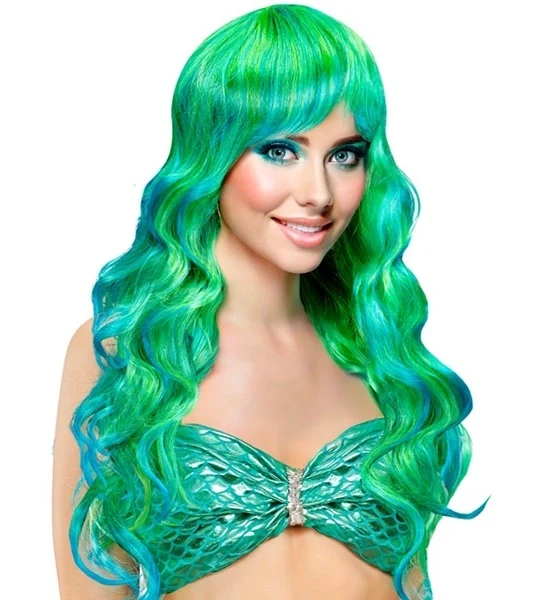 Pruik zeemeermin blauw/groen Noa