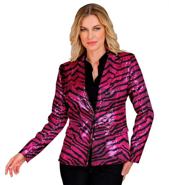 Paillettenjas in dierenprint roze