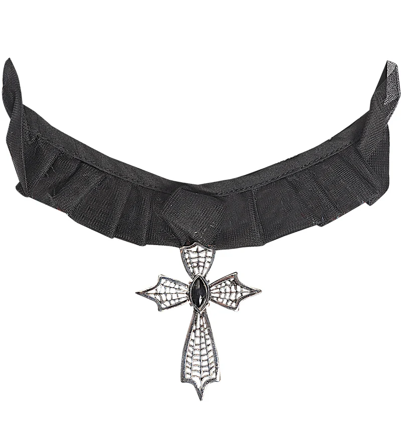 Choker ketting kruis met zwarte gemsteen