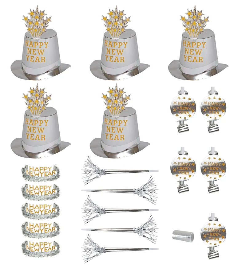 Nieuw jaar versierset zilver Happy New Year