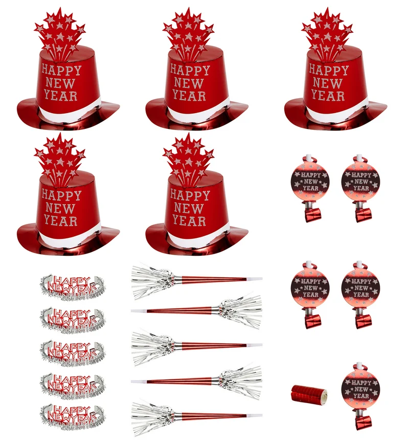Nieuwjaar versier set rood Happy New Year