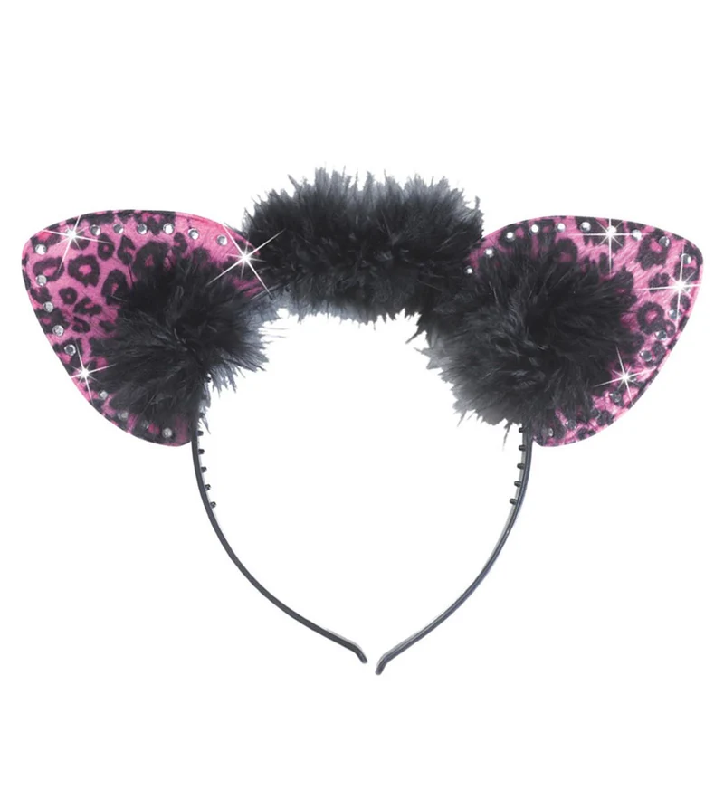 Luipaard oortjes met stenen roze