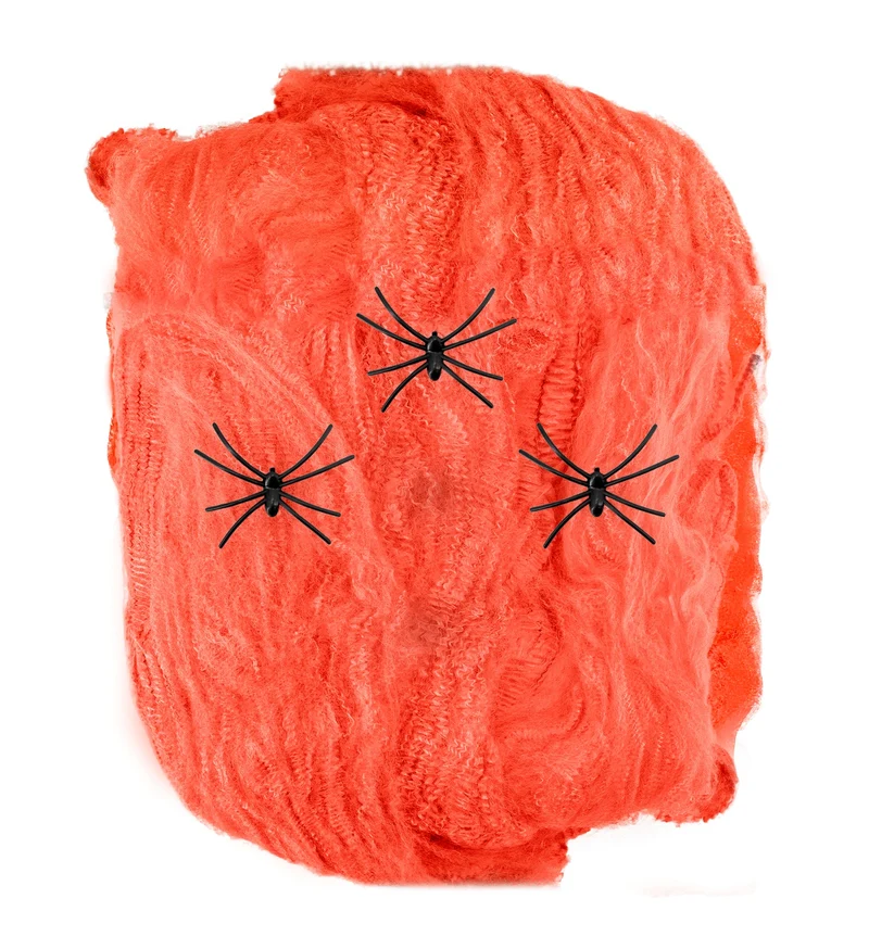 Oranje spinnenweb met drie spinnen