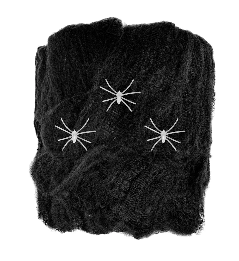 Zwart spinnenweb met drie glow in the dark spinnen