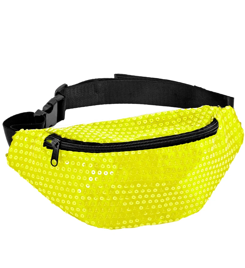 Heuptasje pailletten neon geel
