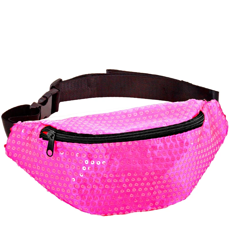 Heuptasje pailletten neon roze