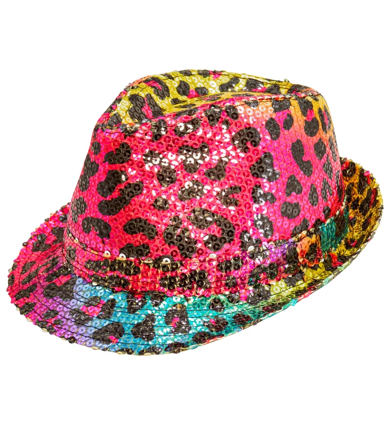 Fedora pailletten regenboog luipaard hoed