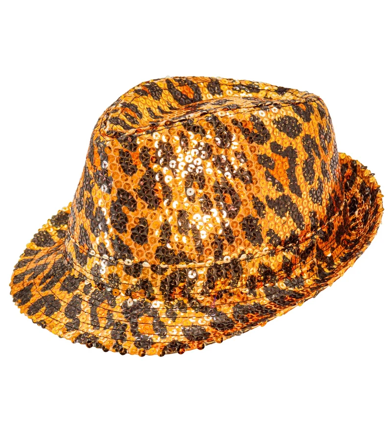Fedora pailletten hoed luipaard print