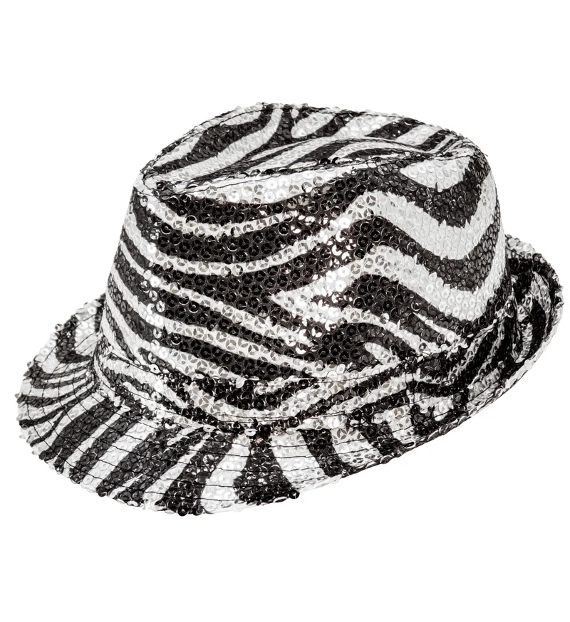 Fedora pailletten zebra print hoed