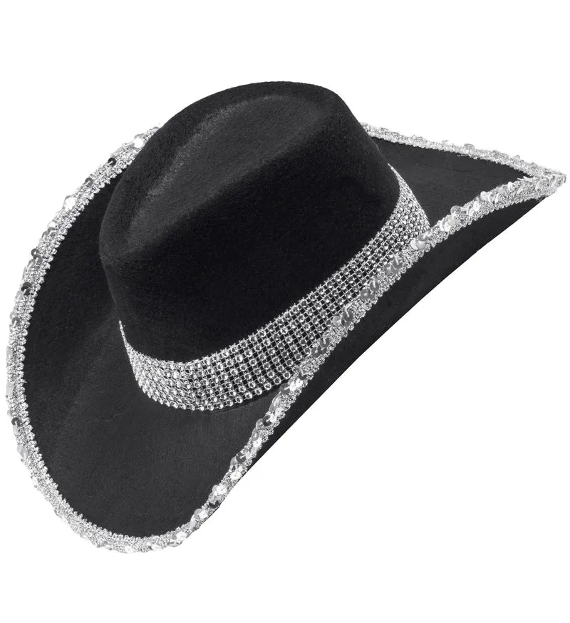 Cowboyhoed zwart bling met steentjes