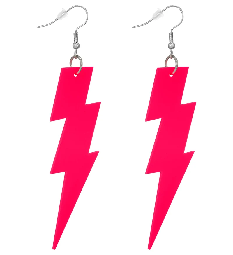 Oorbellen jaren 80 bliksem neon roze