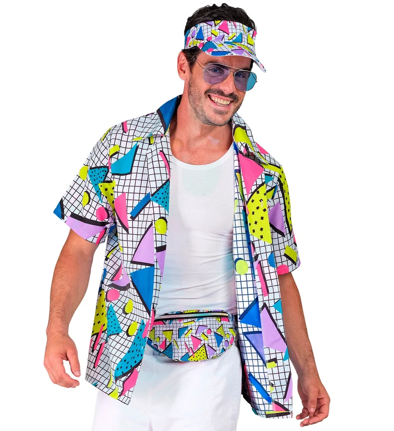 Shirt jaren 80 funky fashion wit