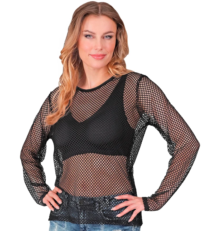 Net shirt lang zwart
