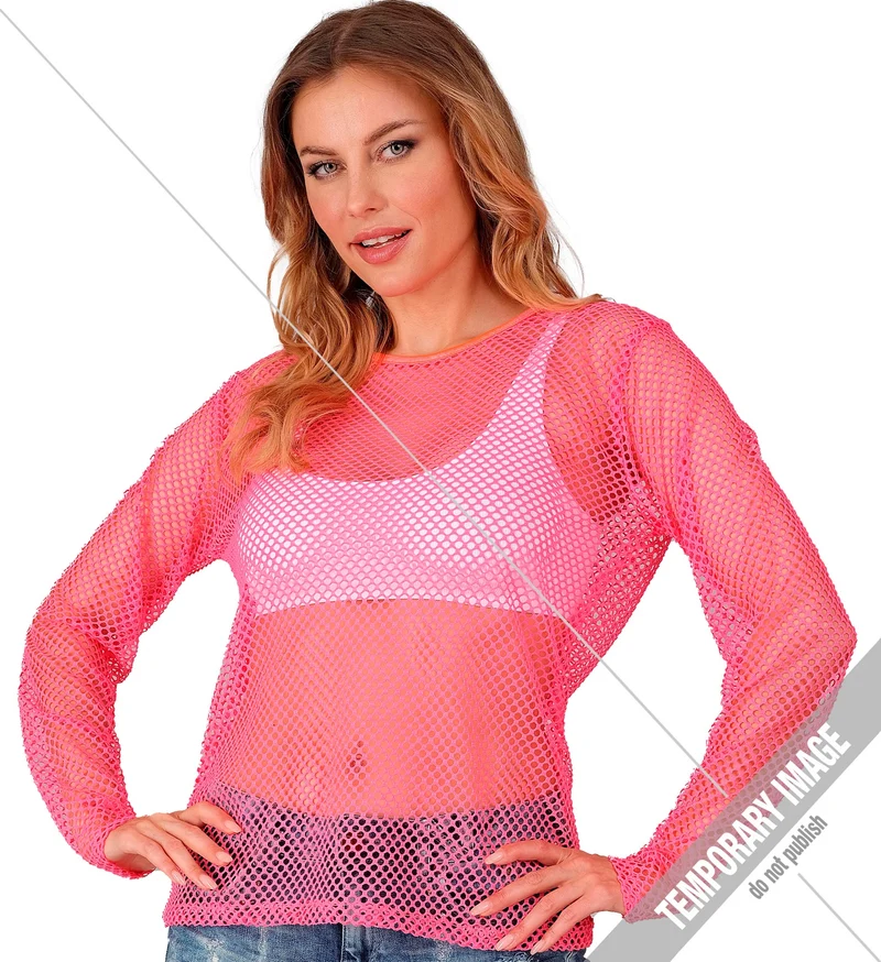 Net shirt lang neon roze