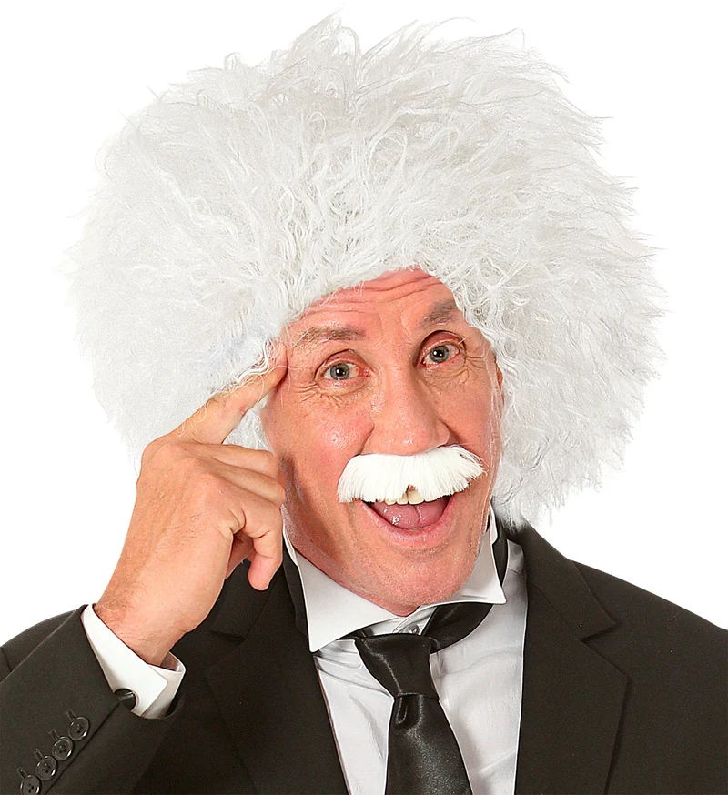Einstein pruik professor wit met snor