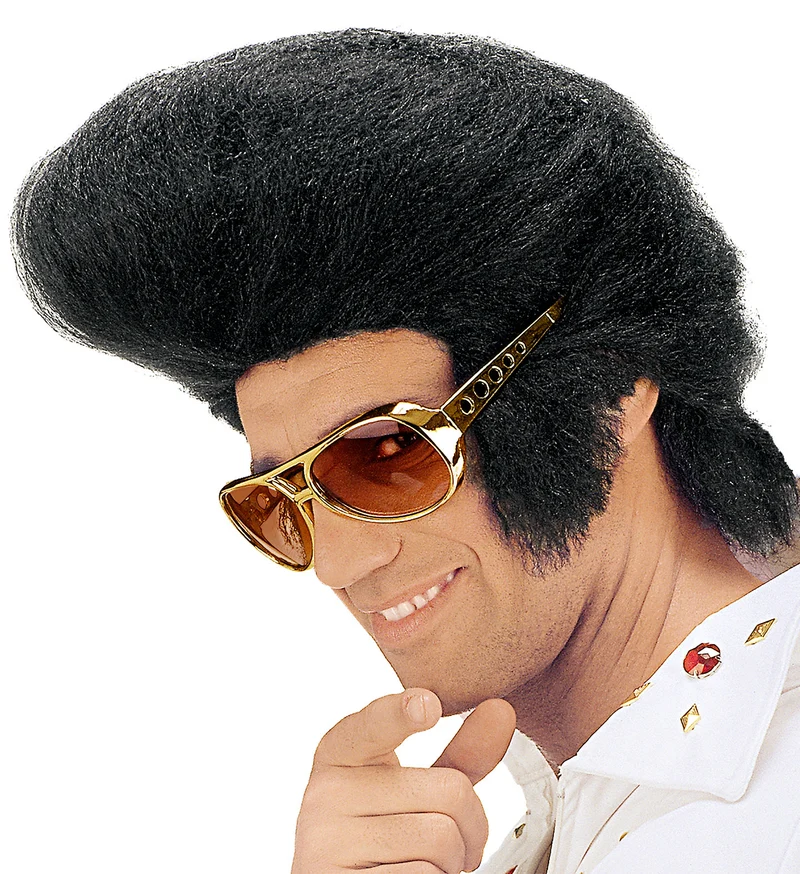 Elvis pruik zwart met hoge kuif