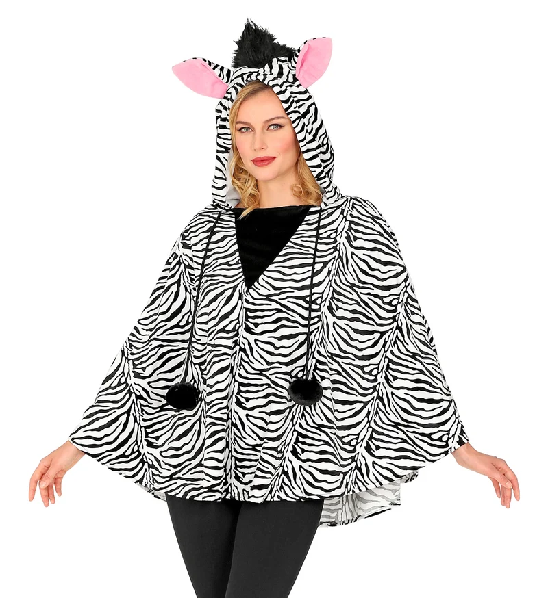 Zebra poncho volwassenen met muts