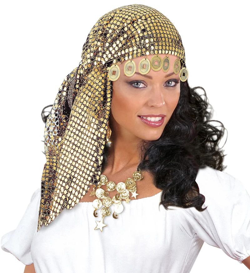 Pailletten hoofddoek met decoratie zigeunerin