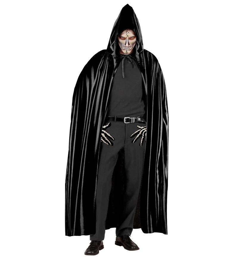 Lange zwarte cape met kap