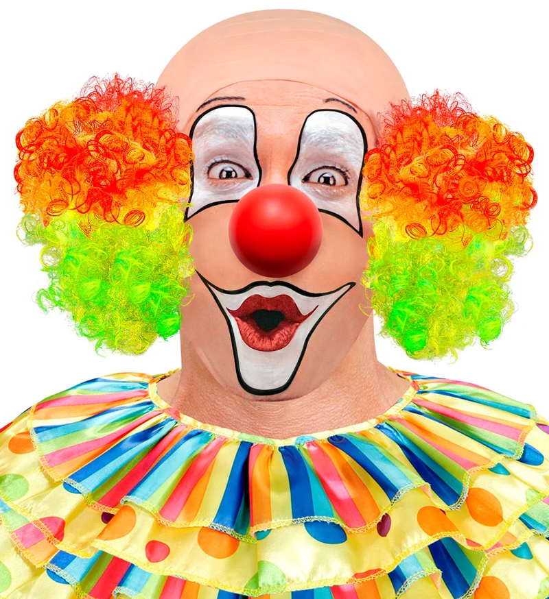 Clown pruik kaal hoofd kleurrijk