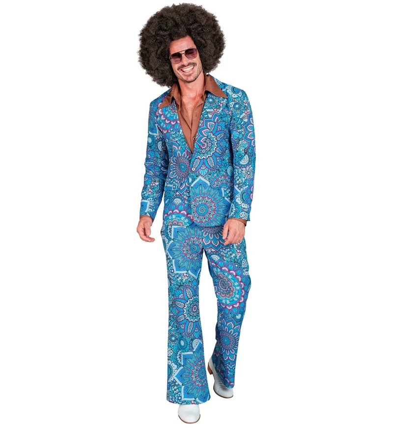 Jaren 70 kostuum mandala blauw