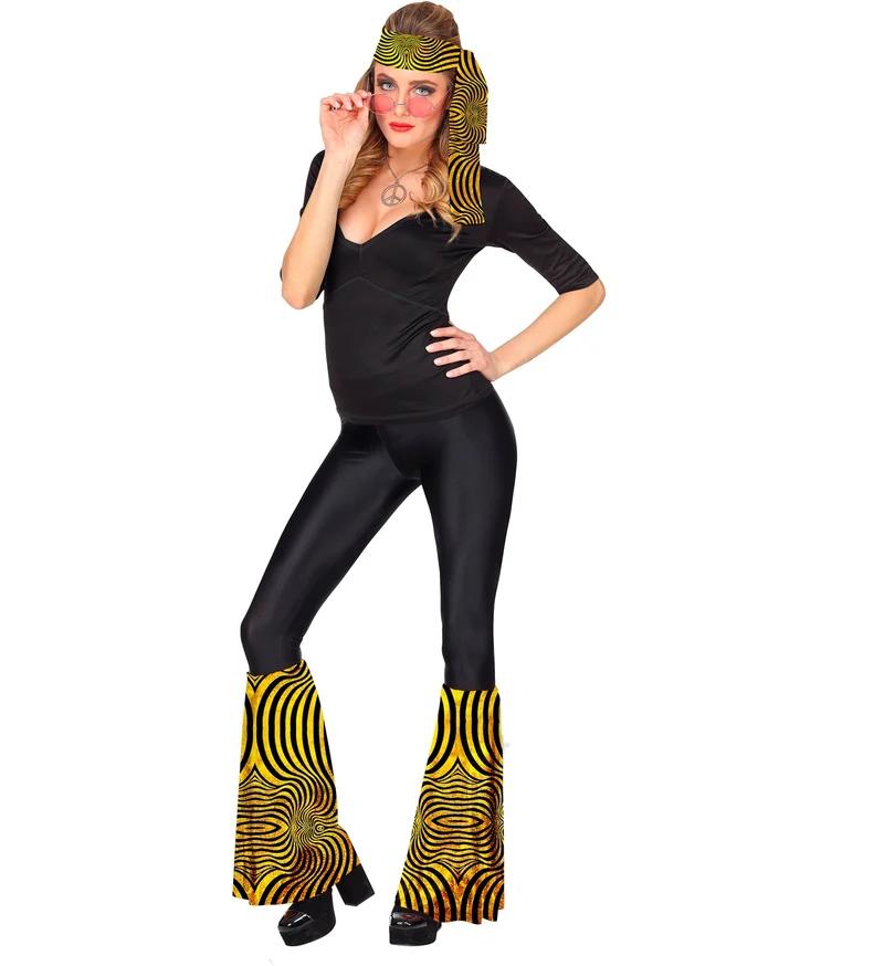 Hippie verkleedset disco goud met beenwarmers en hoofdband