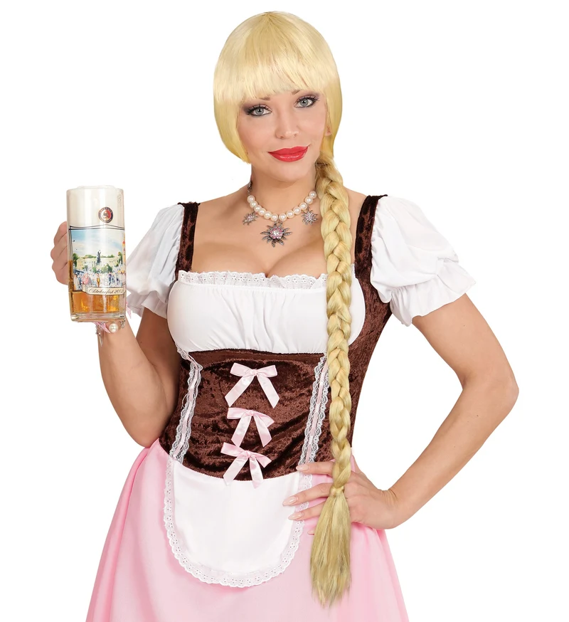 Tiroler pruik met lange vlecht blond