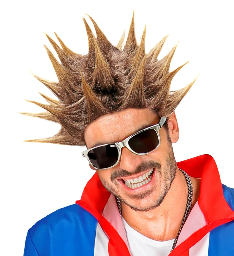 Punk rocker pruik met spikes