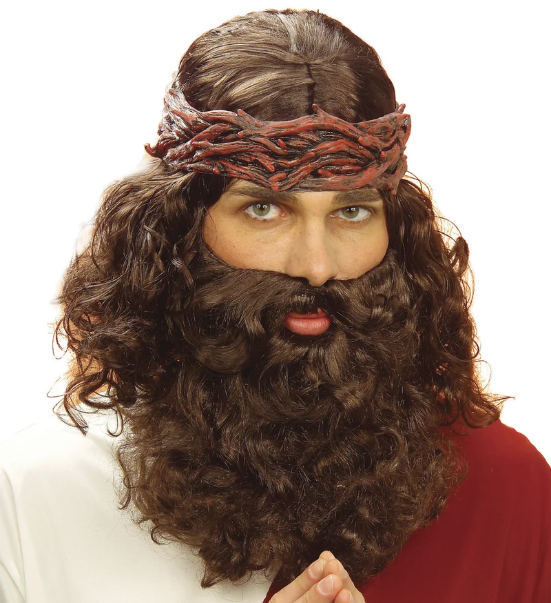 Jezus pruik met baard en snor bruin