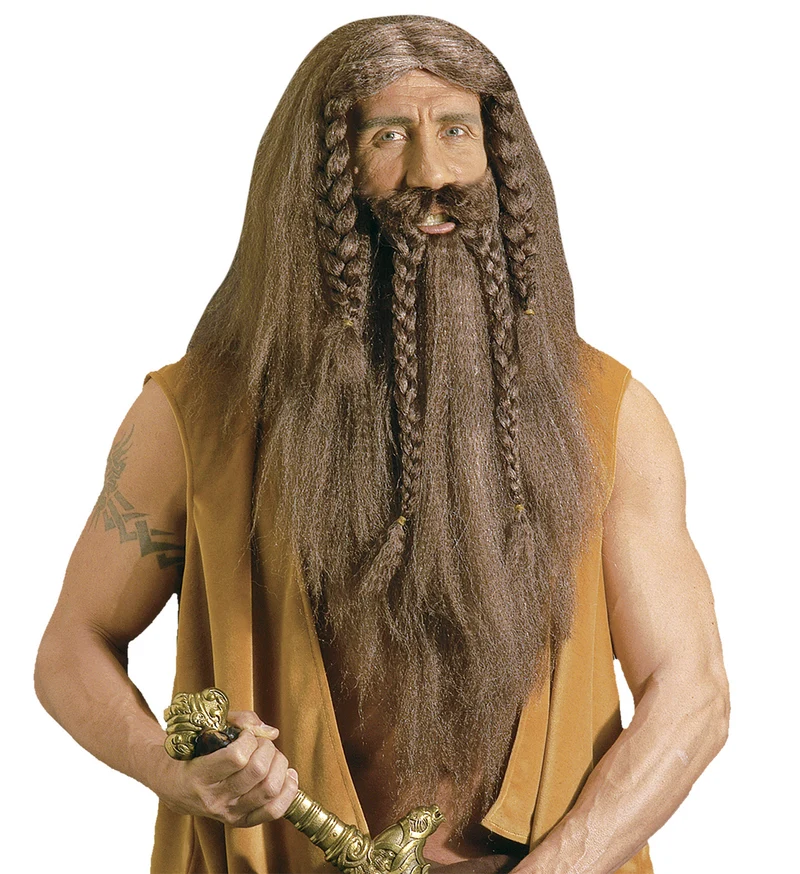Viking pruik met baard en snor bruin