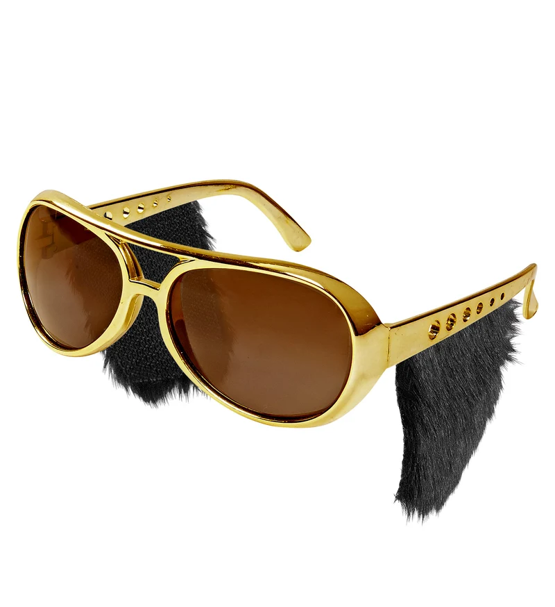 Rock 'n roll bril Elvis goud met bakkebaarden
