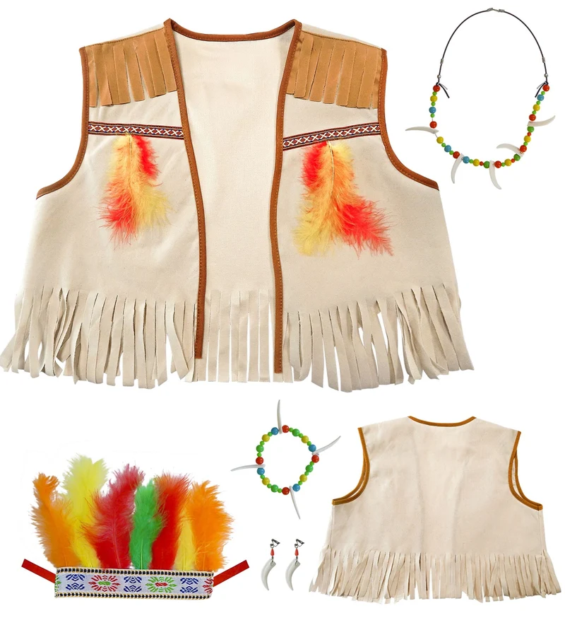 Verkleedset indiaan vest verentooi en ketting