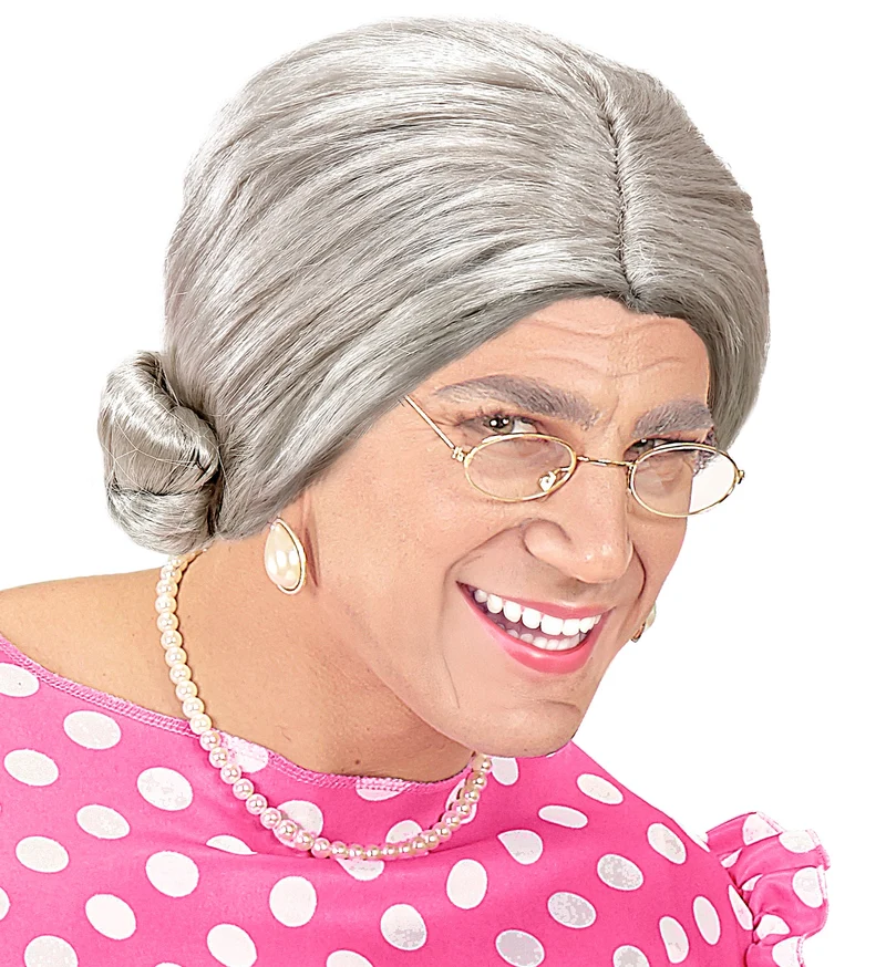 Oma pruik grijze haren met knotje