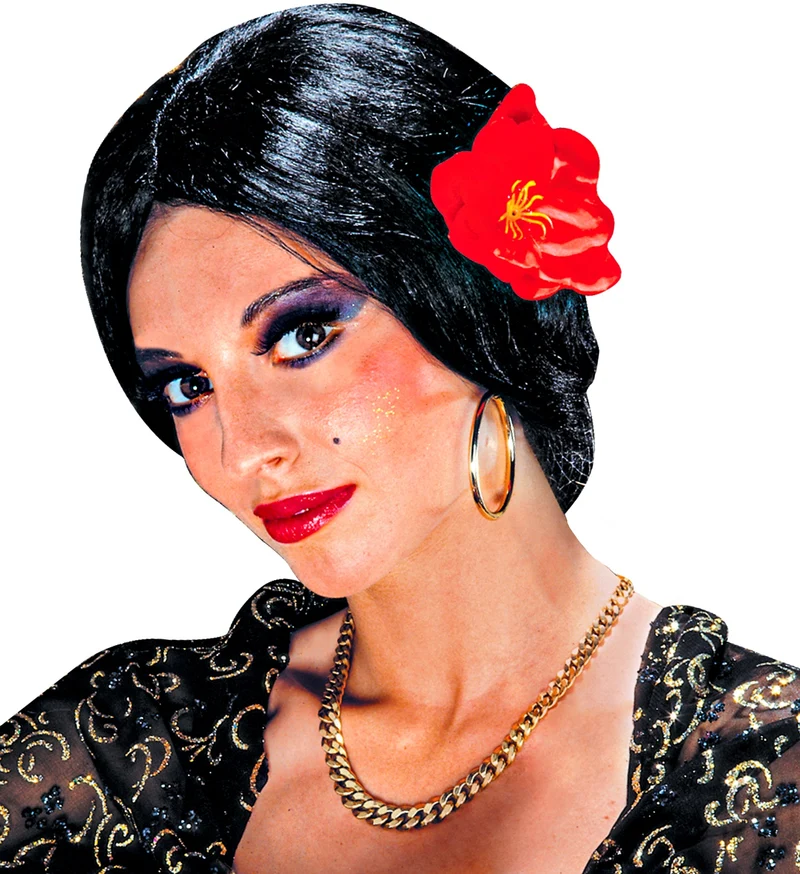 Spaanse pruik Flamenco met bloem vrouw