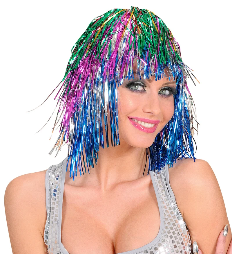 Disco pruik lurex meerkleurig