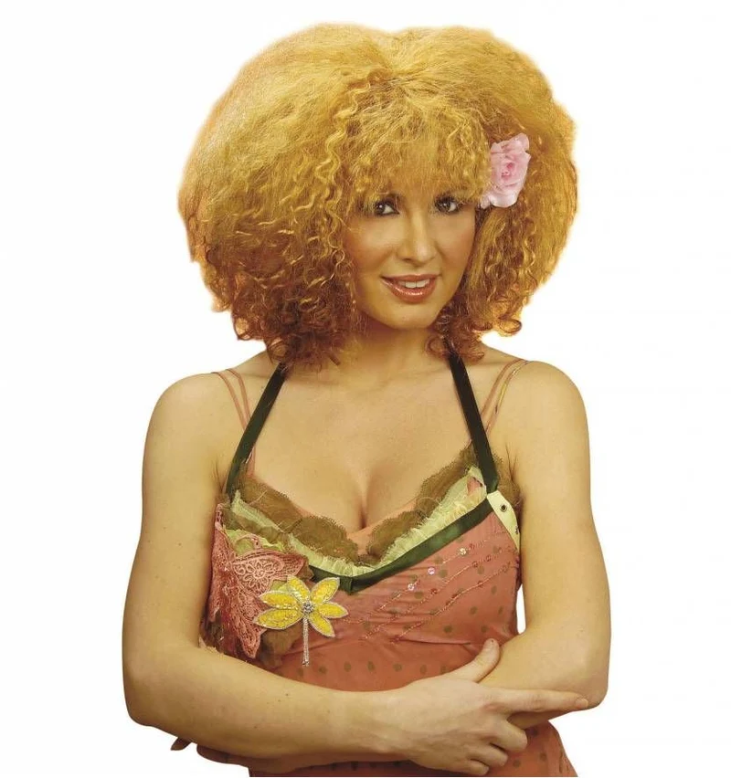 Krulpruik Beyonce met bloem blond