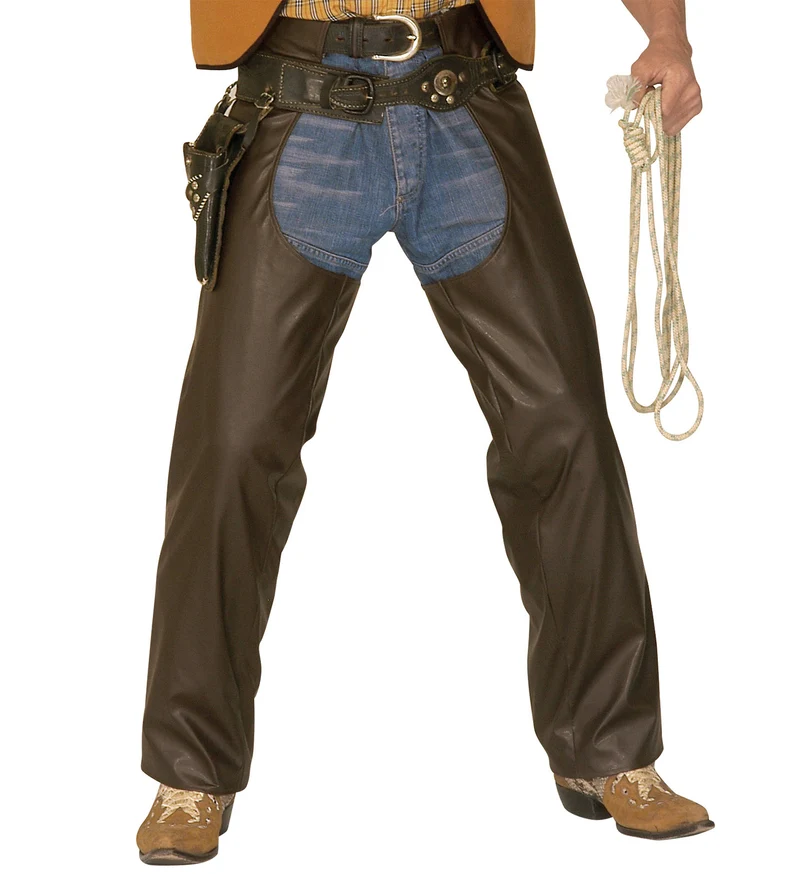 Lederlook cowboy broek met chaps bruin