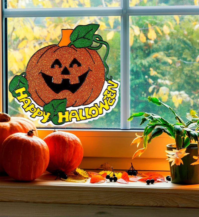 Raamsticker Happy halloween pompoen