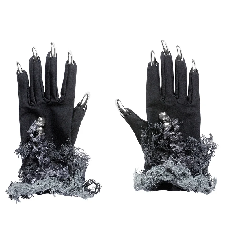 Heksen handschoenen met zilveren nepnagels