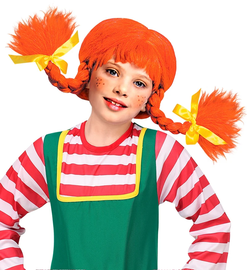 Pruik Pipi met staartjes kinderen