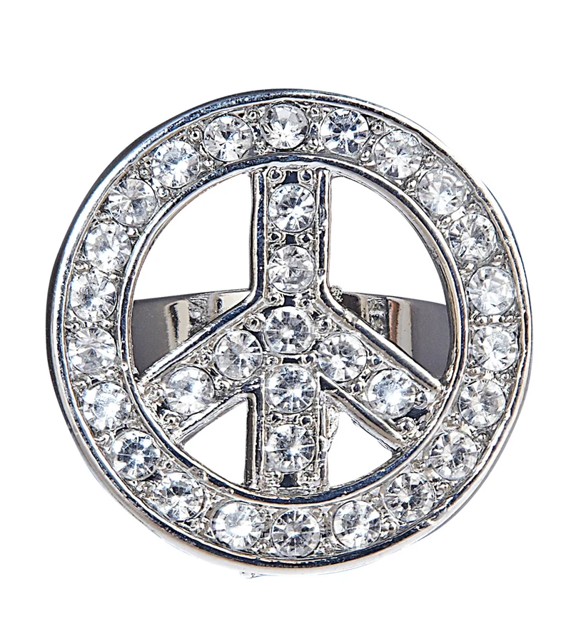 Hippie ring peace met diamantjes