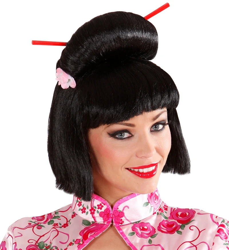 Geisha pruik bloem met stokjes
