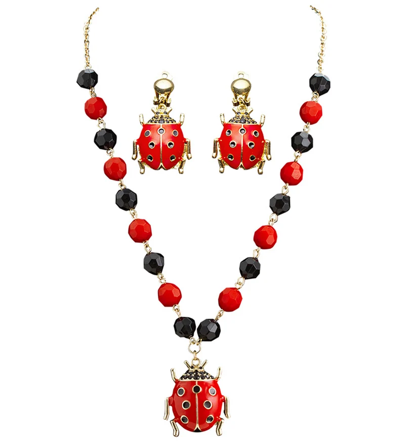 Ketting lieveheersbeestje met oorbellen
