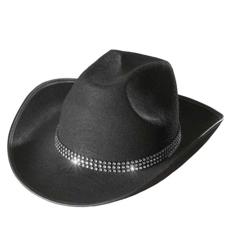 Cowboyhoed zwart met strass band