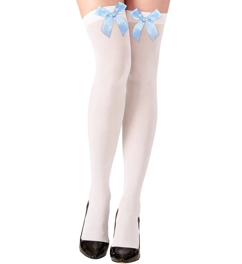 Hoge witte kousen met blauwe strik