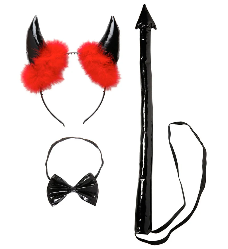 Duivel verkleed set zwart met marabou