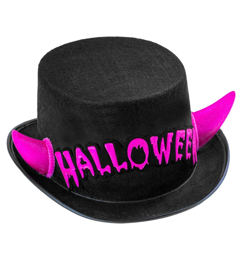 Zwarte hoge hoed Halloween met roze duivel hoorntjes