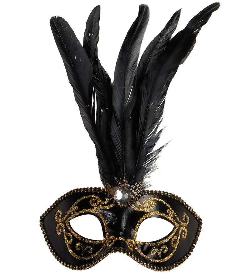 Zwart Venetiaans oogmasker veren